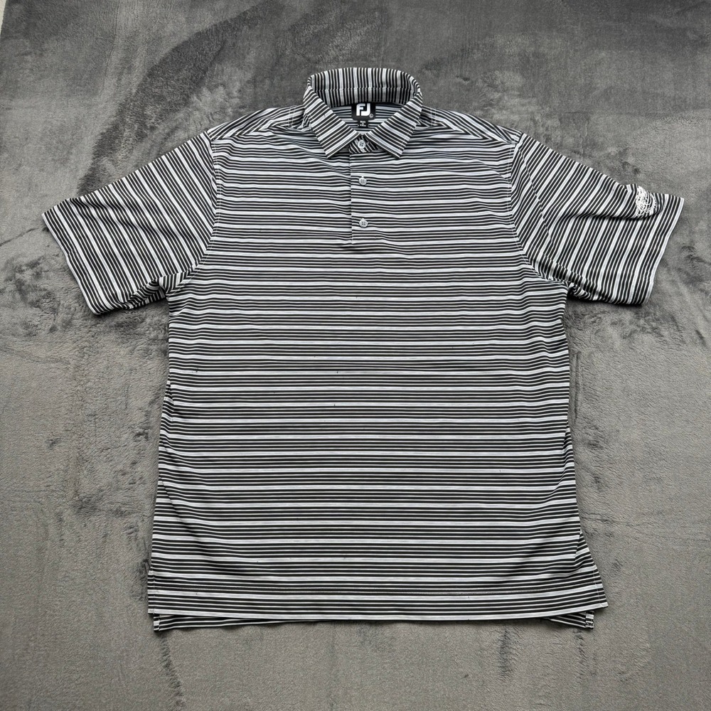 FootJoy Mens Black Striped ProDry Golf Polo Shirt Lake Forest Country Club L